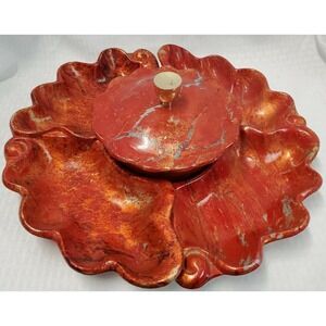MCM VINTAGE Orange/Red Swirl Chip/Dip/Veggie Dish/Bowl California Pottery USA